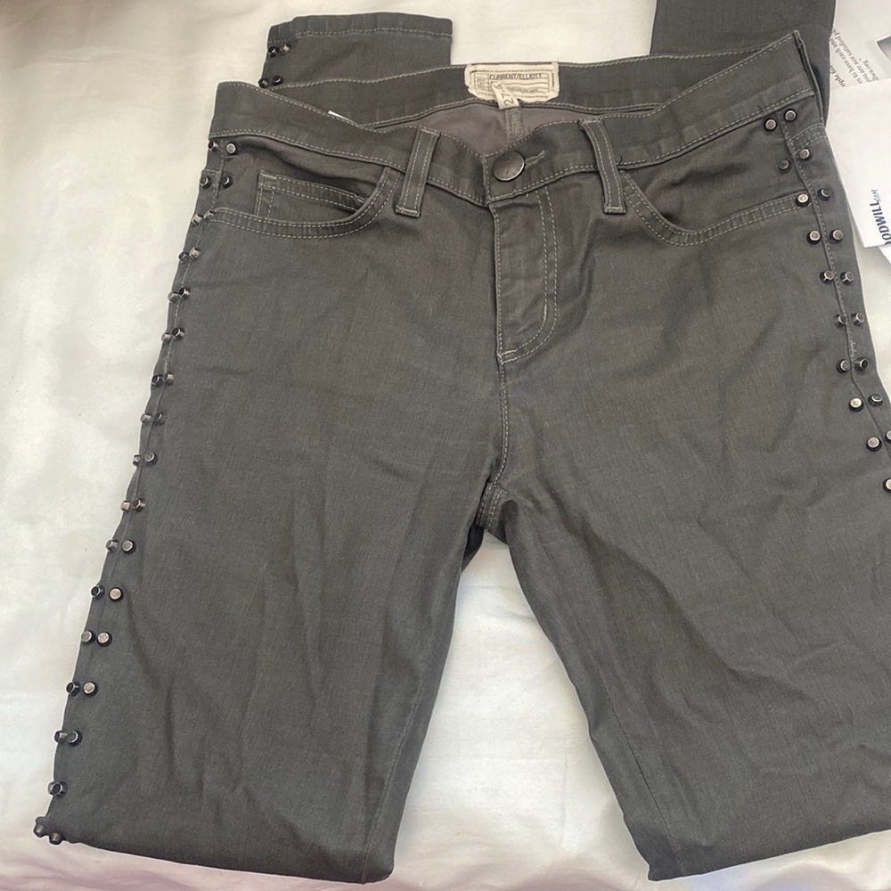 Current Elliott Studded Ankle Skinny coated grey jeans 27